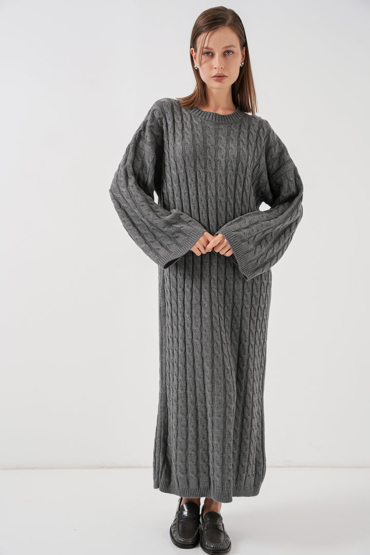 BGD Women Woman Braided Long Tiko Dress 15944 - Anthracite - Santiago Juxtlahuaca