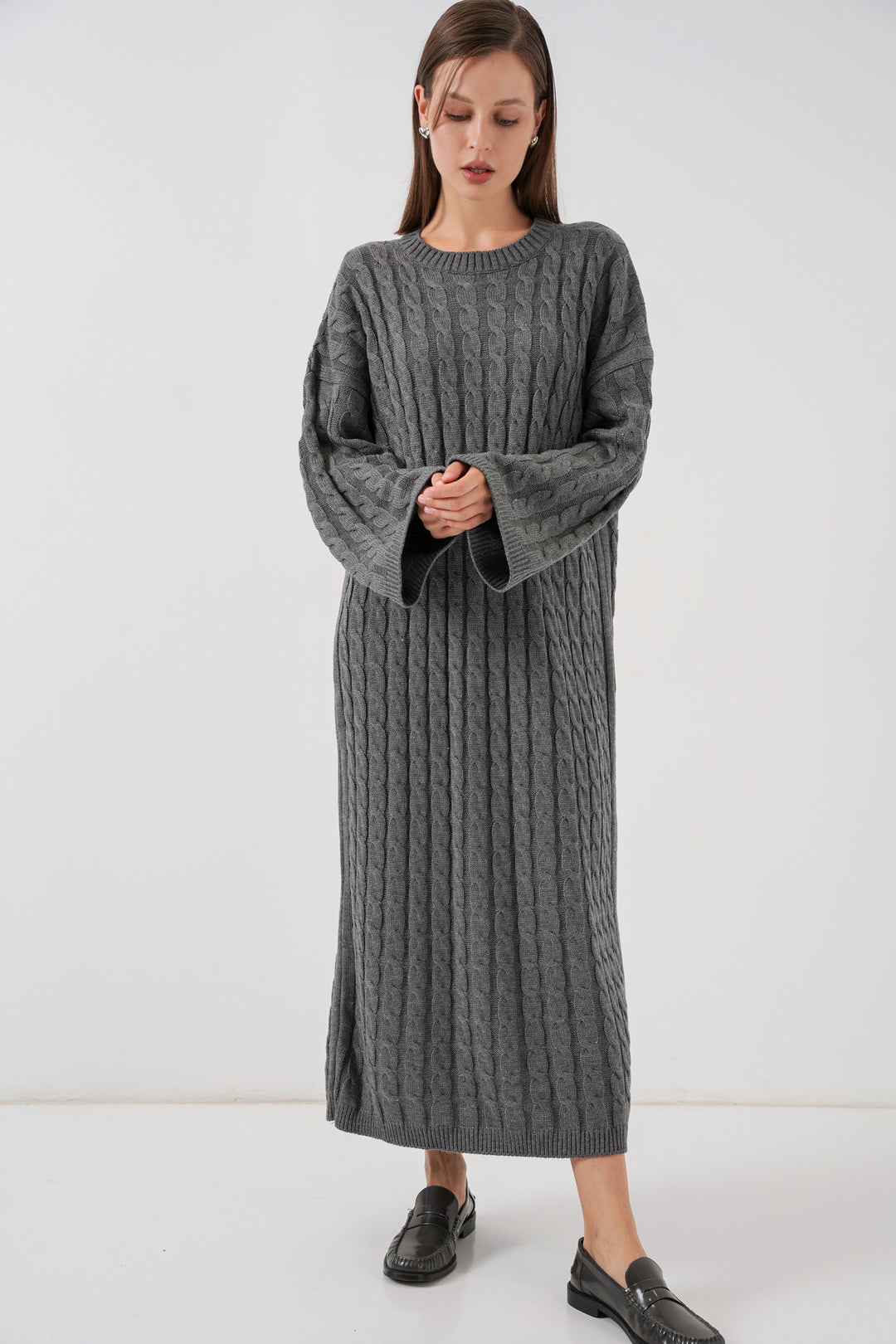 BGD Women Woman Braided Long Tiko Dress 15944 - Anthracite - Bangor