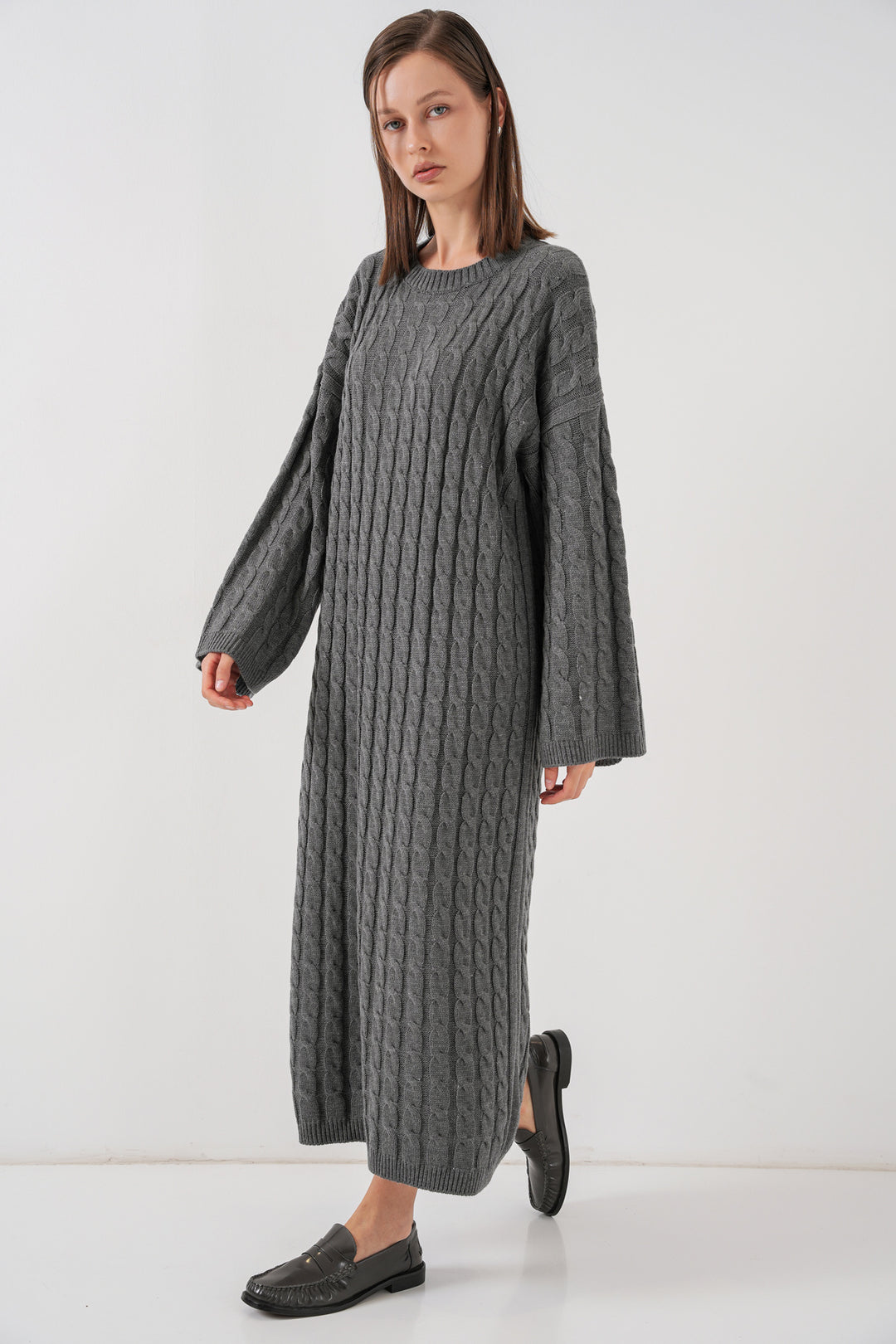 BGD Women Woman Braided Long Tiko Dress 15944 - Anthracite - Santiago Juxtlahuaca