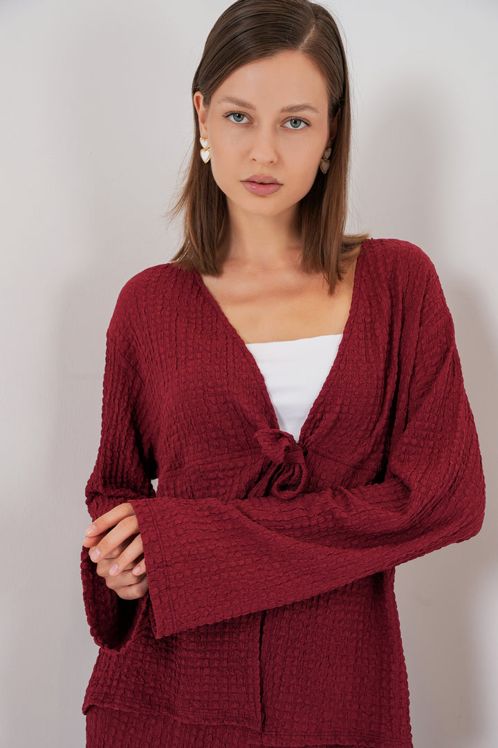 BGD Women Woman Knitted Blouse Pants Set 30052 - Burgundy - Vineland