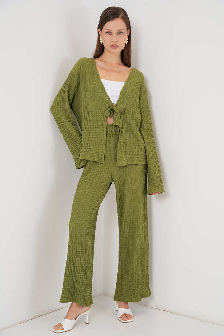 BGD Women Woman Knitted Blouse Pants Set 30052 - Dark Green - Ontario
