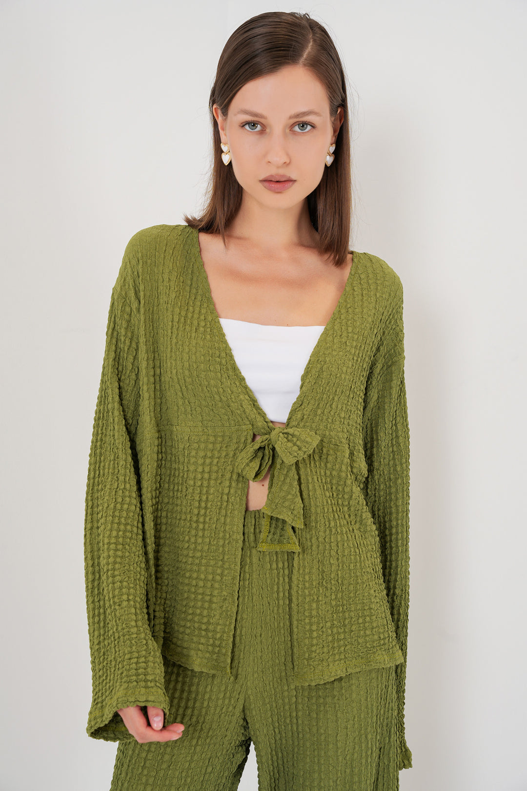 BGD Women Woman Knitted Blouse Pants Set 30052 - Dark Green - Ontario