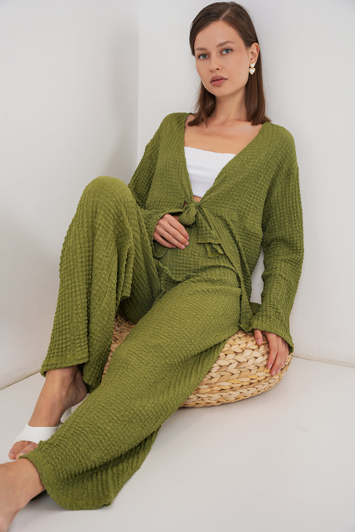 BGD Women Woman Knitted Blouse Pants Set 30052 - Dark Green - Ontario