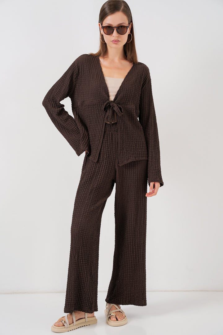 BGD Women Women's Knitted Blouse Pants Set 30052 - Brown - San Luis Obispo