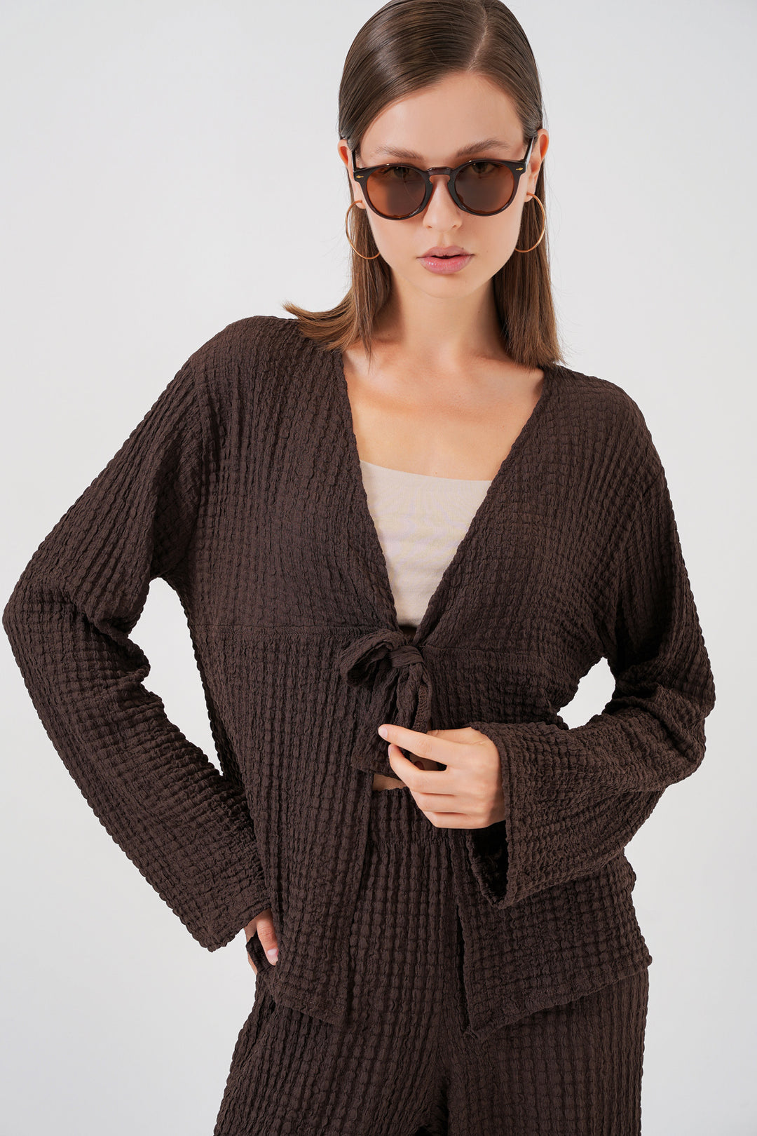 BGD Women Women's Knitted Blouse Pants Set 30052 - Brown - San Luis Obispo