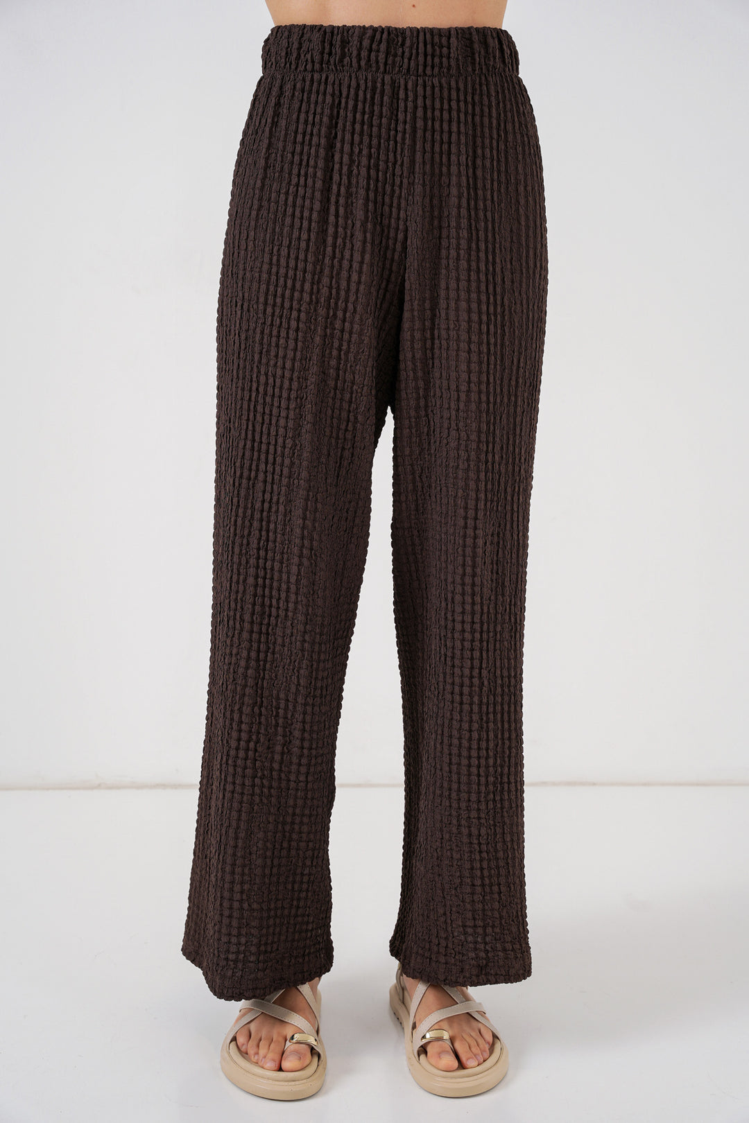 BGD Women Women's Knitted Blouse Pants Set 30052 - Brown - San Luis Obispo