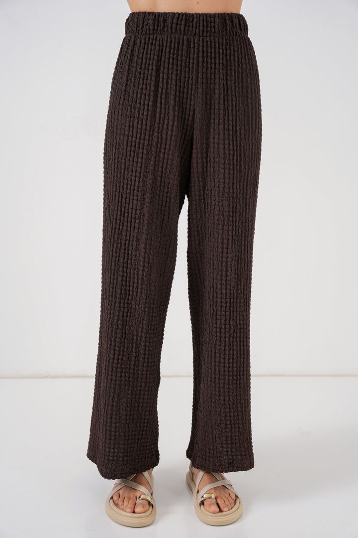 BGD Women Women's Knitted Blouse Pants Set 30052 - Brown - San Luis Obispo