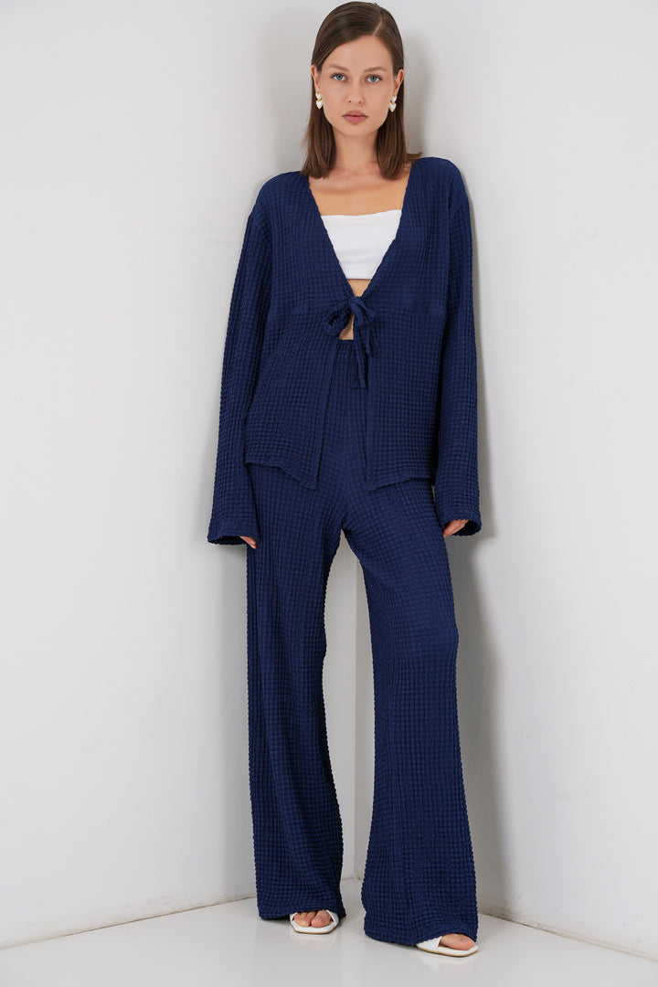 BGD Women Women's Knitted Blouse Pants Set 30052 - Navy Blue - Châtelet