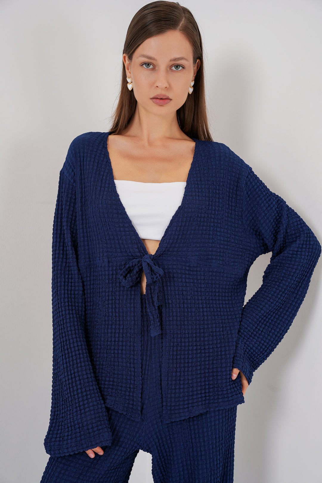 BGD Women Women's Knitted Blouse Pants Set 30052 - Navy Blue - Châtelet