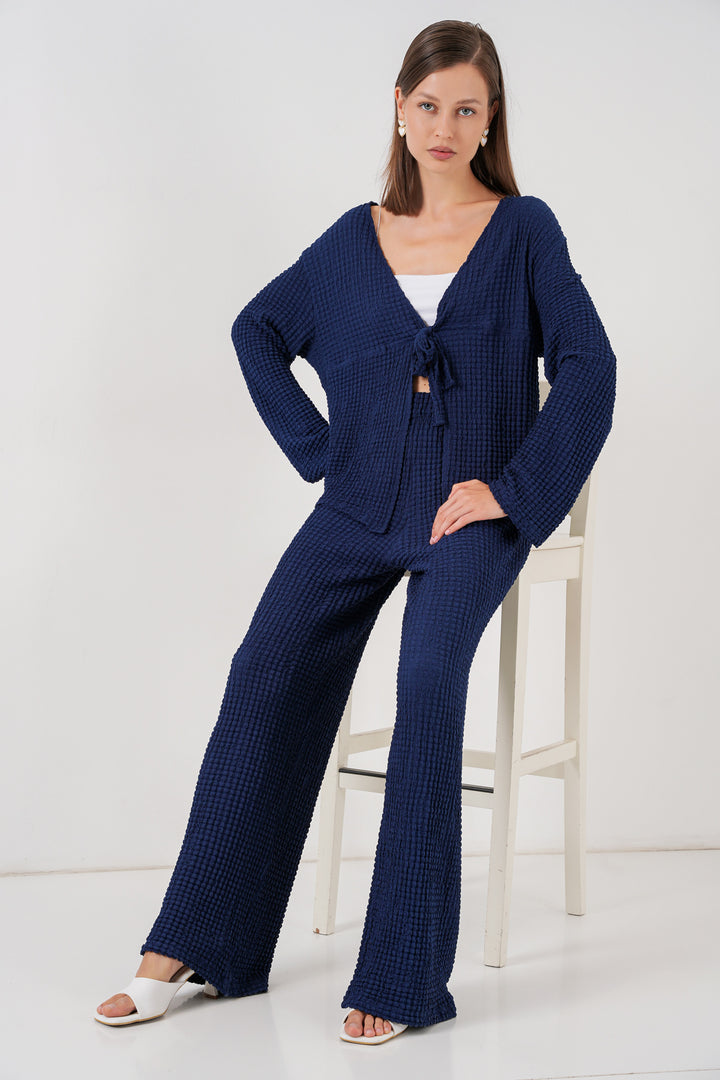 BGD Women Women's Knitted Blouse Pants Set 30052 - Navy Blue - Châtelet