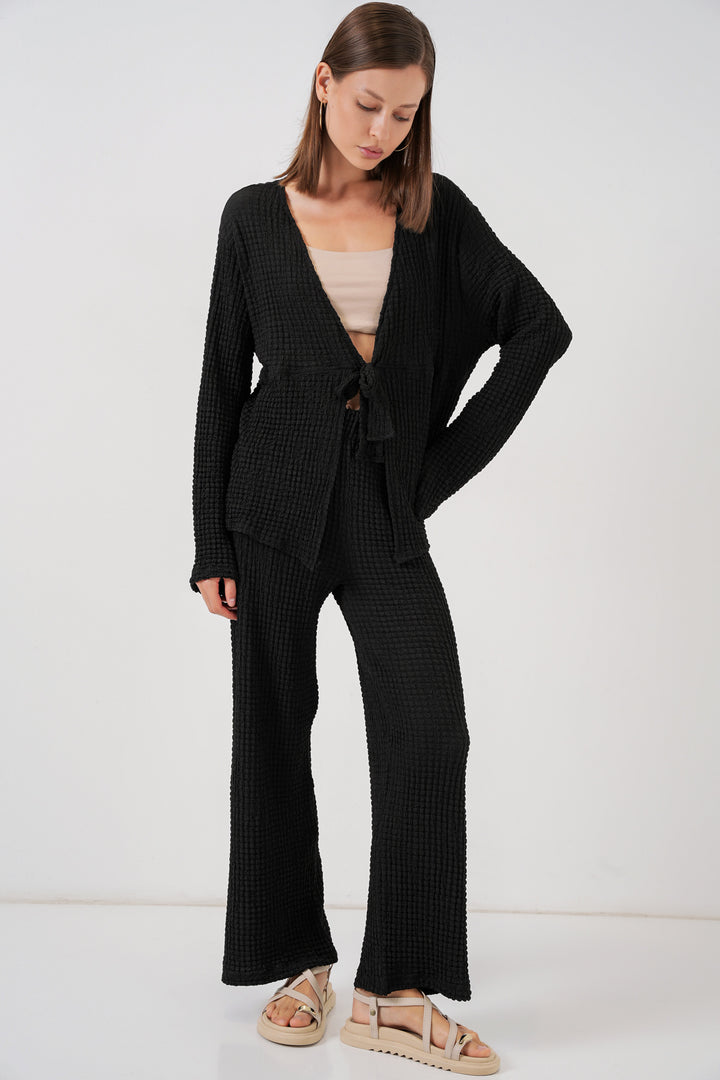 BGD Women Woman Knitted Blouse Pants Set 30052 - Black - Port Orange