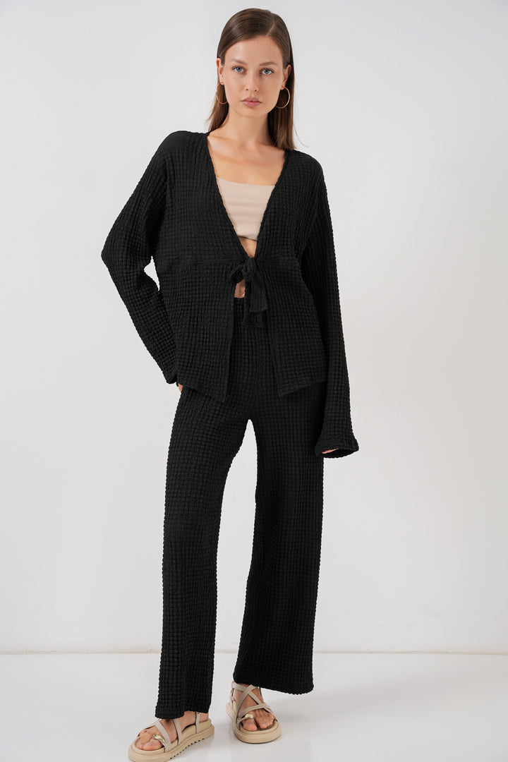 BGD Women Woman Knitted Blouse Pants Set 30052 - Black - Port Orange