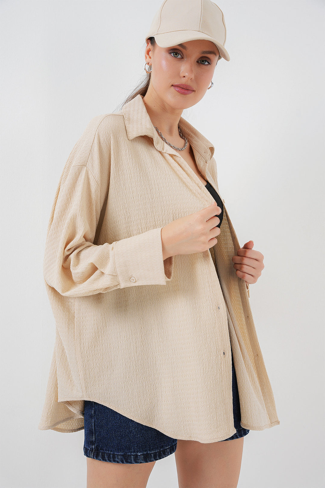BGD Women Woman Knitted Oversized Shirt 20264 - Beige - Toluca