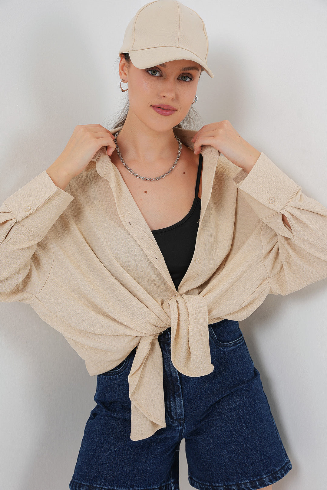 BGD Women Woman Knitted Oversized Shirt 20264 - Beige - Toluca
