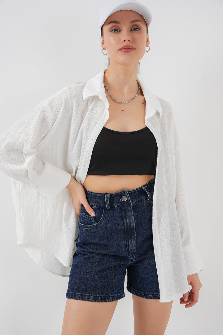 BGD Women Woman Knitted Oversized Shirt 20264 - White - Ahlen