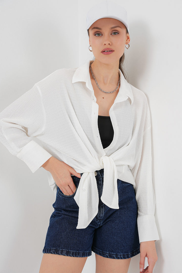 BGD Women Woman Knitted Oversized Shirt 20264 - White - Ahlen