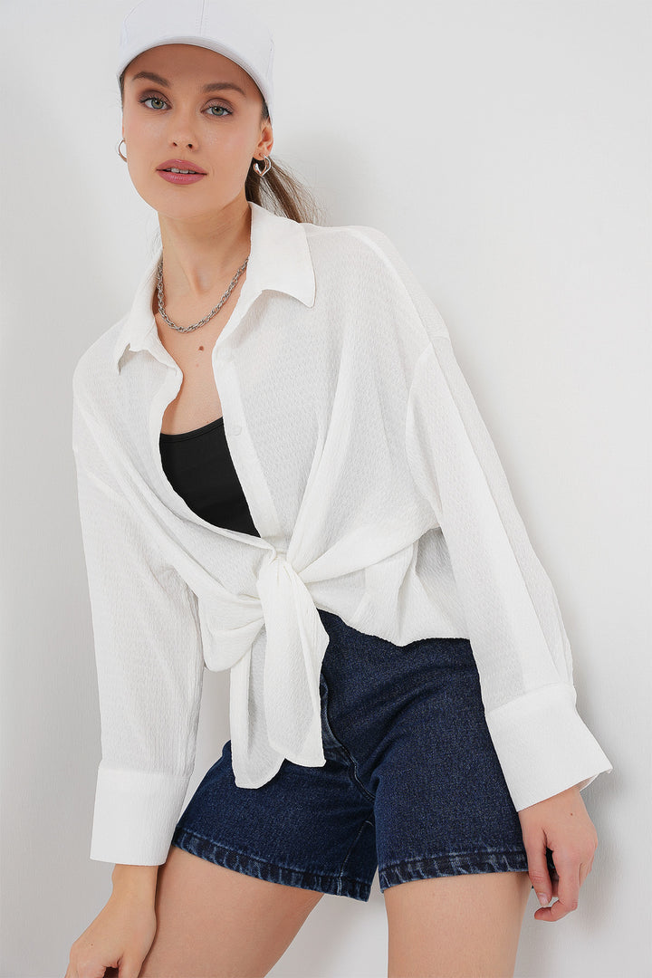 BGD Women Woman Knitted Oversized Shirt 20264 - White - Ahlen