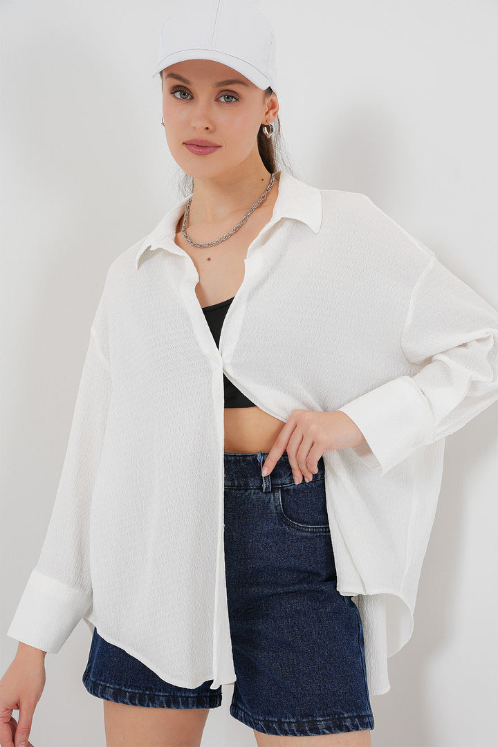 BGD Women Woman Knitted Oversized Shirt 20264 - White - Ahlen