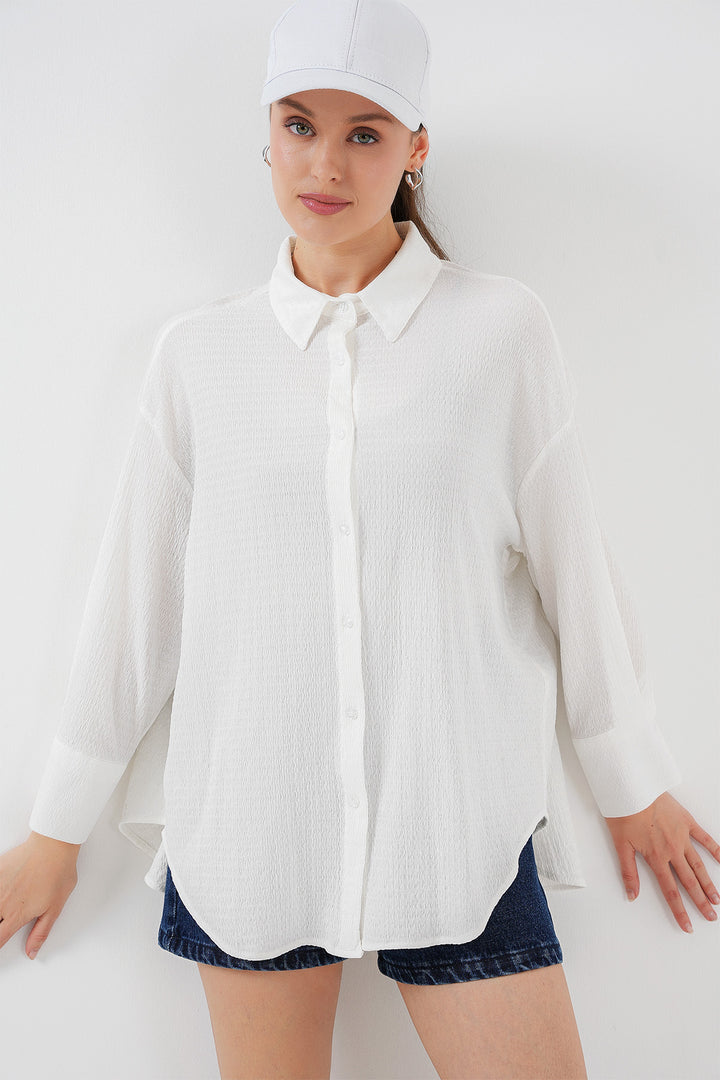 BGD Women Woman Knitted Oversized Shirt 20264 - White - Ahlen