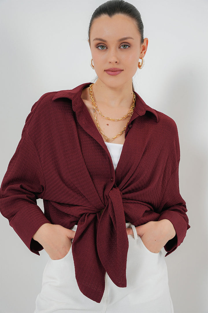 BGD Women Women's Knitted Oversized Shirt 20264 - Burgundy - Genk