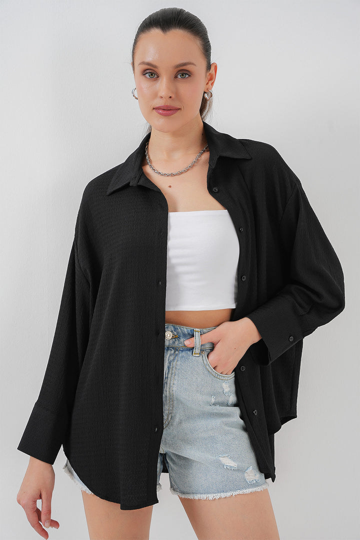 BGD Women Woman Knitted Oversized Shirt 20264 - Black - Santa Rosa