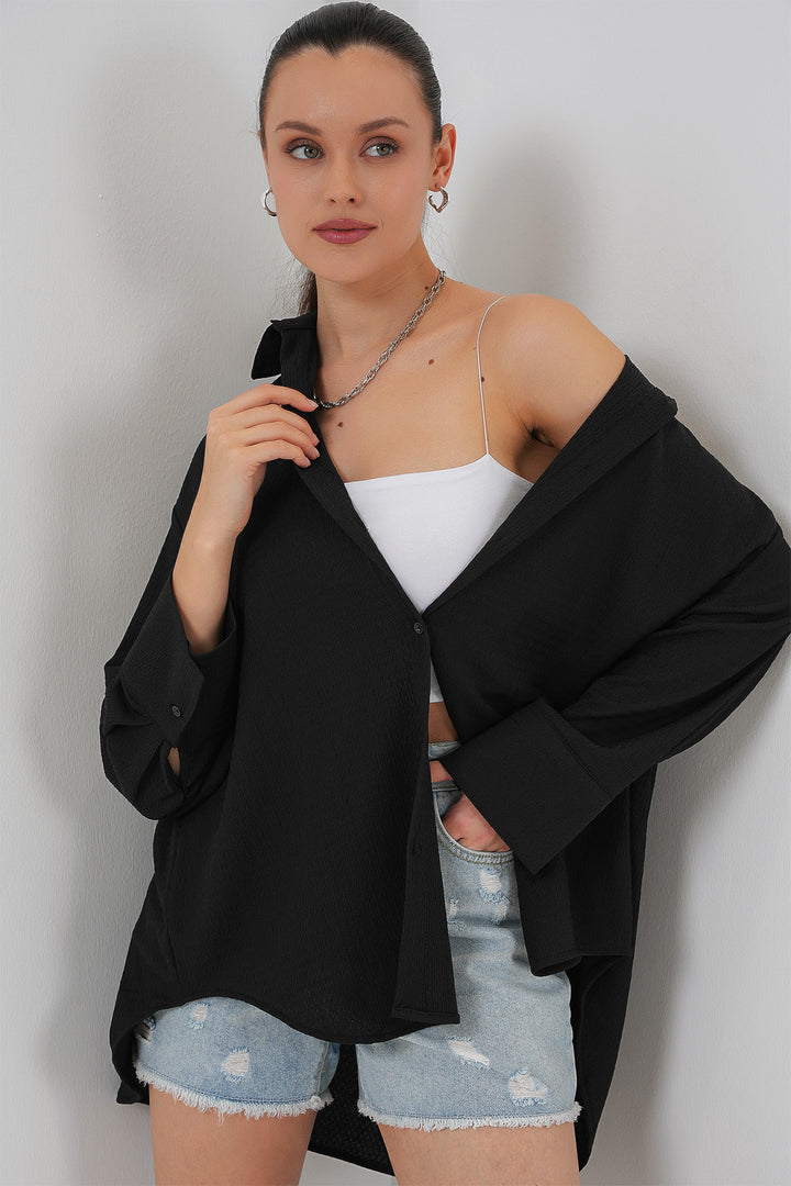 BGD Women Woman Knitted Oversized Shirt 20264 - Black - Santa Rosa