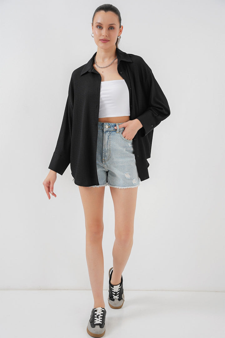BGD Women Woman Knitted Oversized Shirt 20264 - Black - Santa Rosa