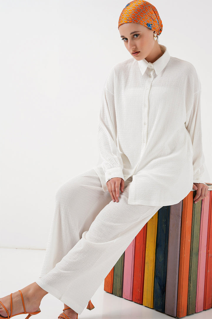 BGD Women Woman Knitted Hijab Top and Bottom Set 6711 - White - Mislata