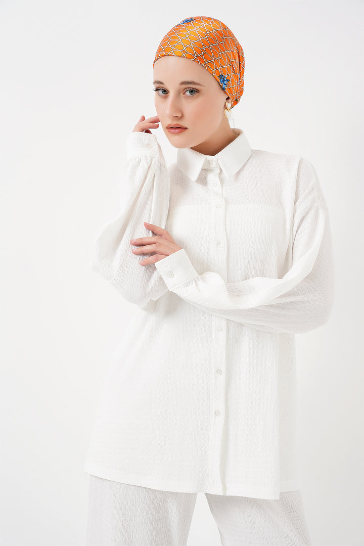 BGD Women Woman Knitted Hijab Top and Bottom Set 6711 - White - Mislata