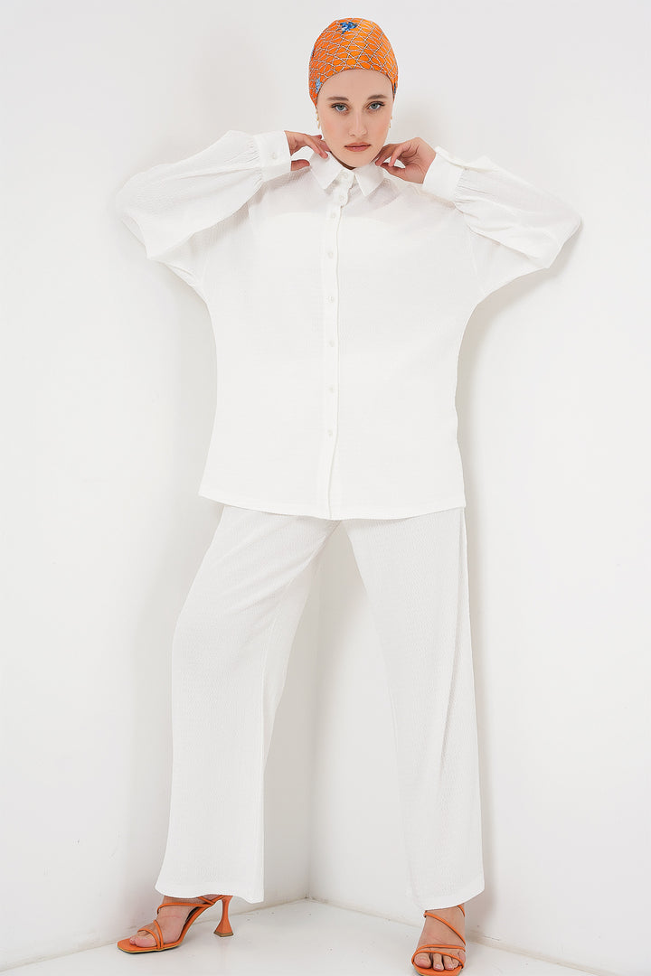BGD Women Woman Knitted Hijab Top and Bottom Set 6711 - White - Mislata