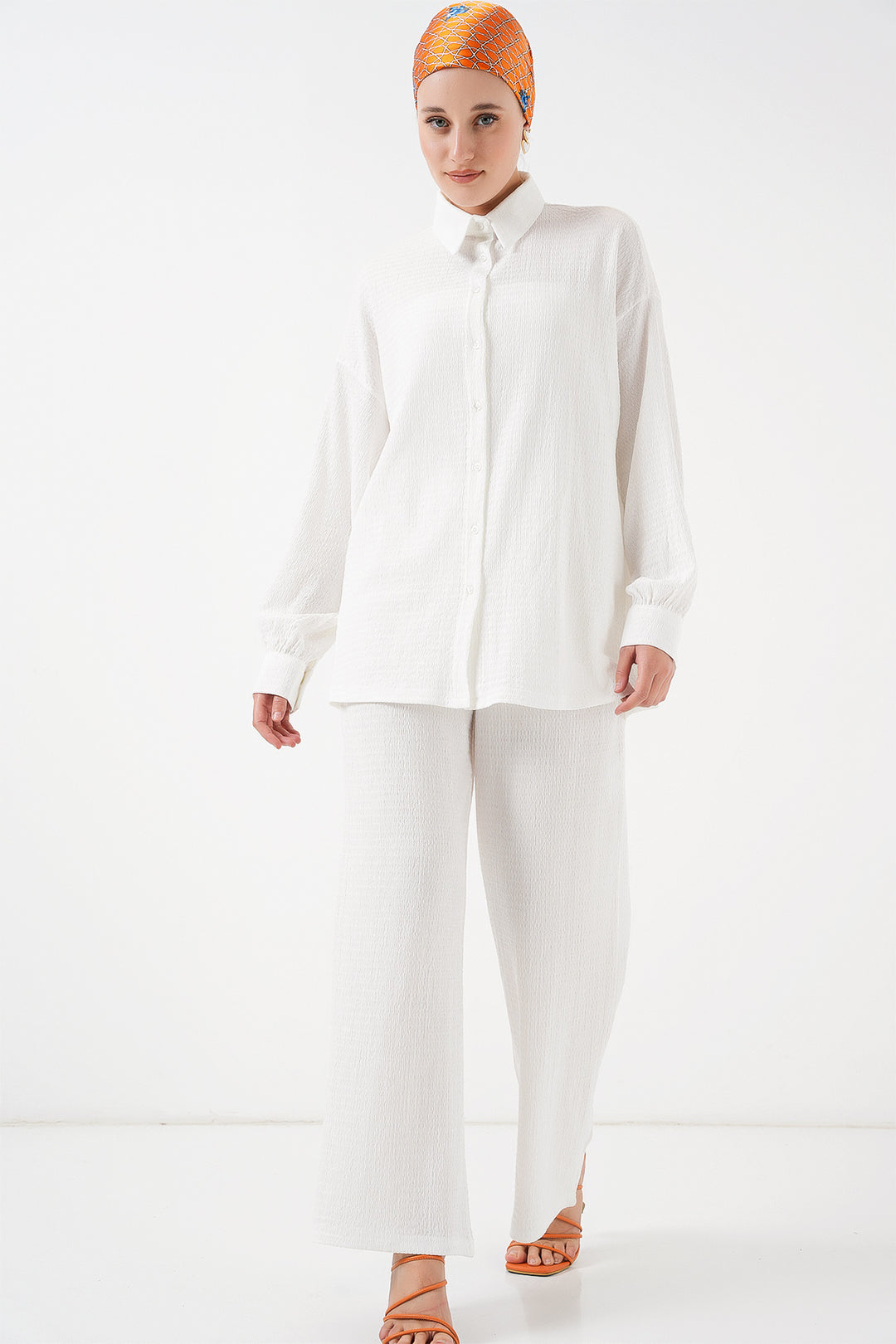 BGD Women Woman Knitted Hijab Top and Bottom Set 6711 - White - Mislata