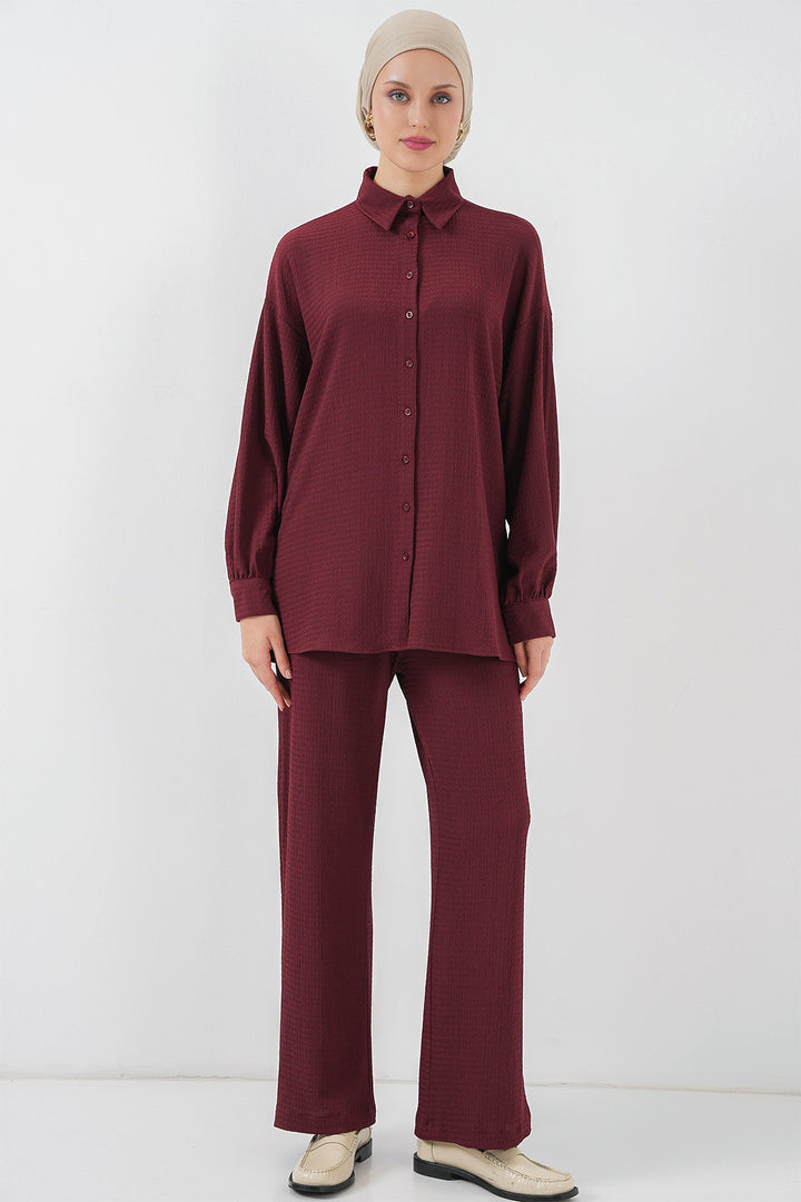 BGD Women Woman Knitted Hijab Top and Bottom Set 6711 - Burgundy - Westfield