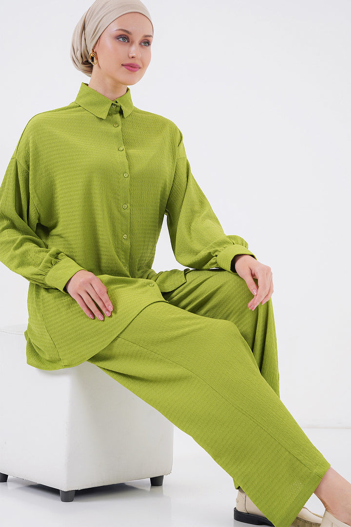 BGD Women Woman Knitted Hijab Top Bottom Set 6711 - Dark Green - Nettetal