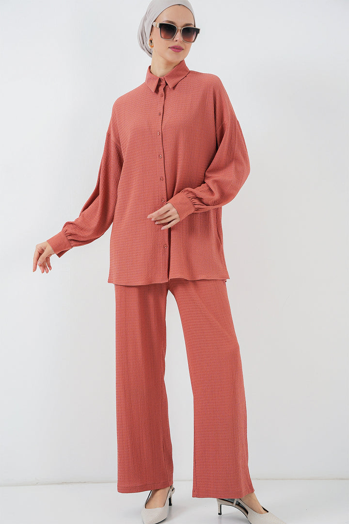 BGD Women Woman Knitted Hijab Top and Bottom Set 6711 - Rose Pink - Calais