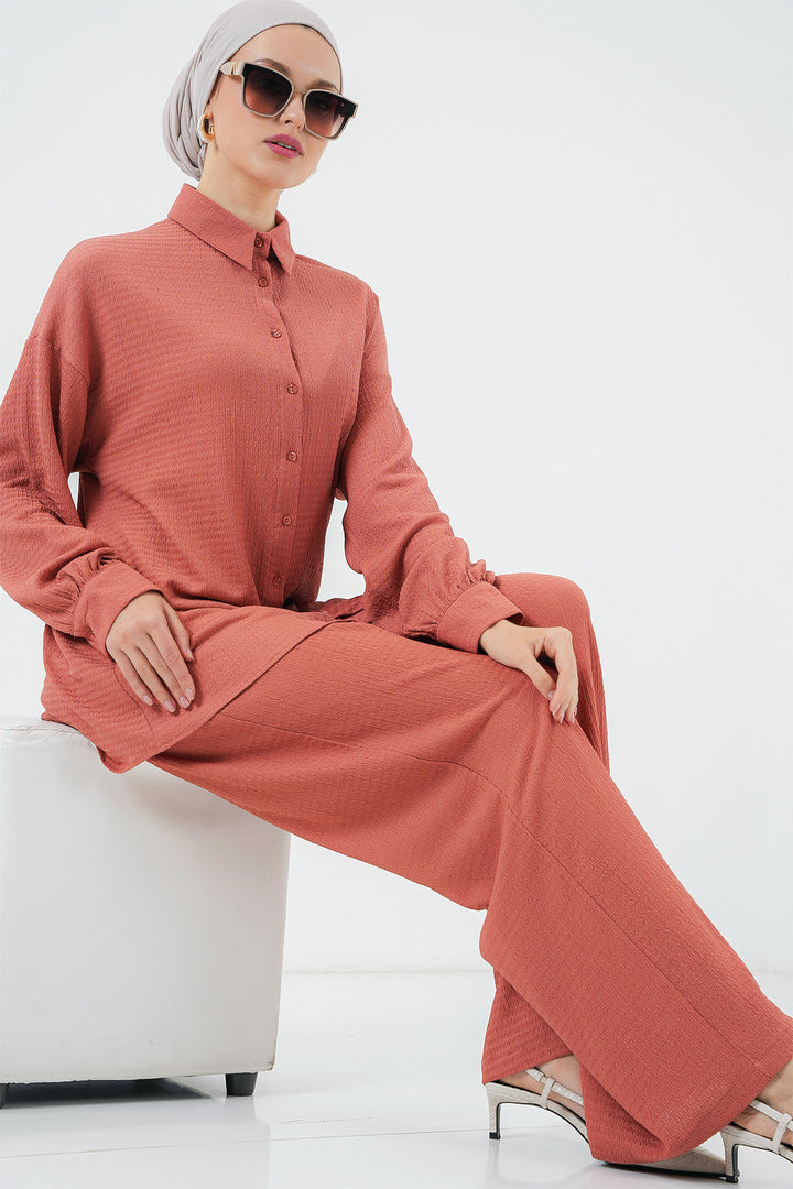BGD Women Woman Knitted Hijab Top and Bottom Set 6711 - Rose Pink - Calais