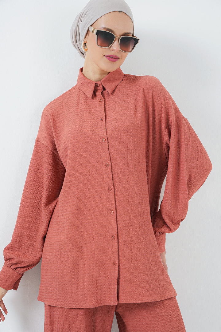 BGD Women Woman Knitted Hijab Top and Bottom Set 6711 - Rose Pink - Calais