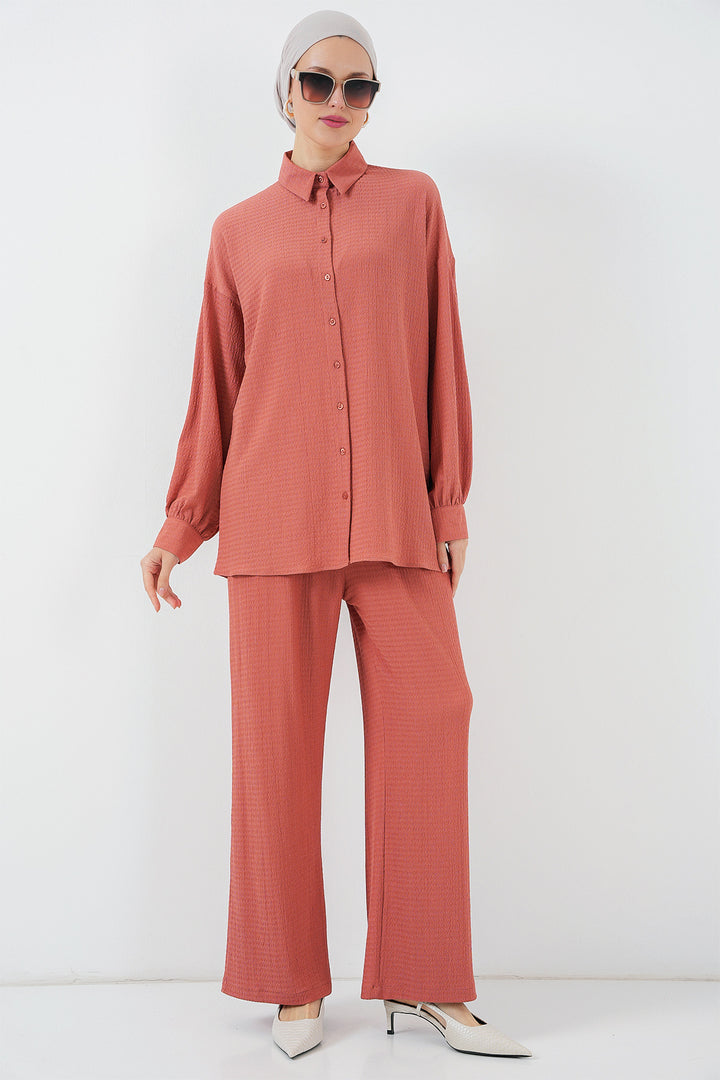 BGD Women Woman Knitted Hijab Top and Bottom Set 6711 - Rose Pink - Calais