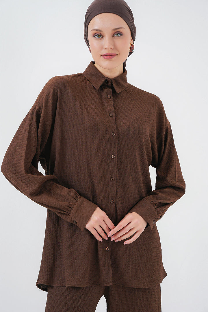 BGD Women Woman Knitted Hijab Top and Bottom Set 6711 - Brown - Bocholt