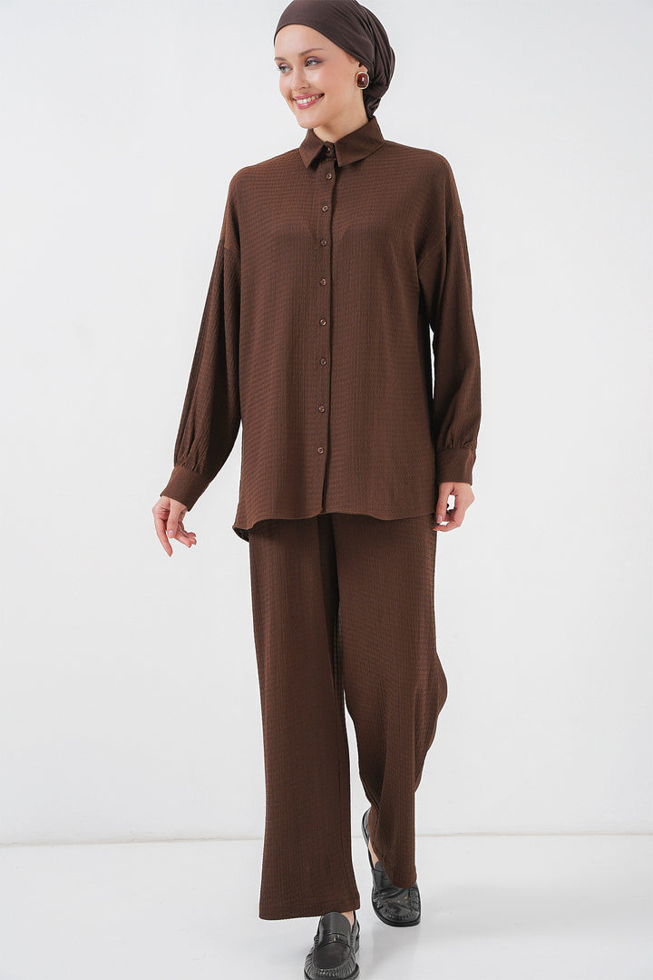 BGD Women Woman Knitted Hijab Top and Bottom Set 6711 - Brown - Bocholt
