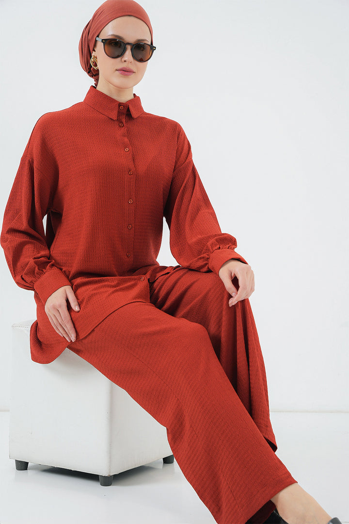 BGD Women Woman Knitted Hijab Top Bottom Set 6711 - Terracotta - San Javier