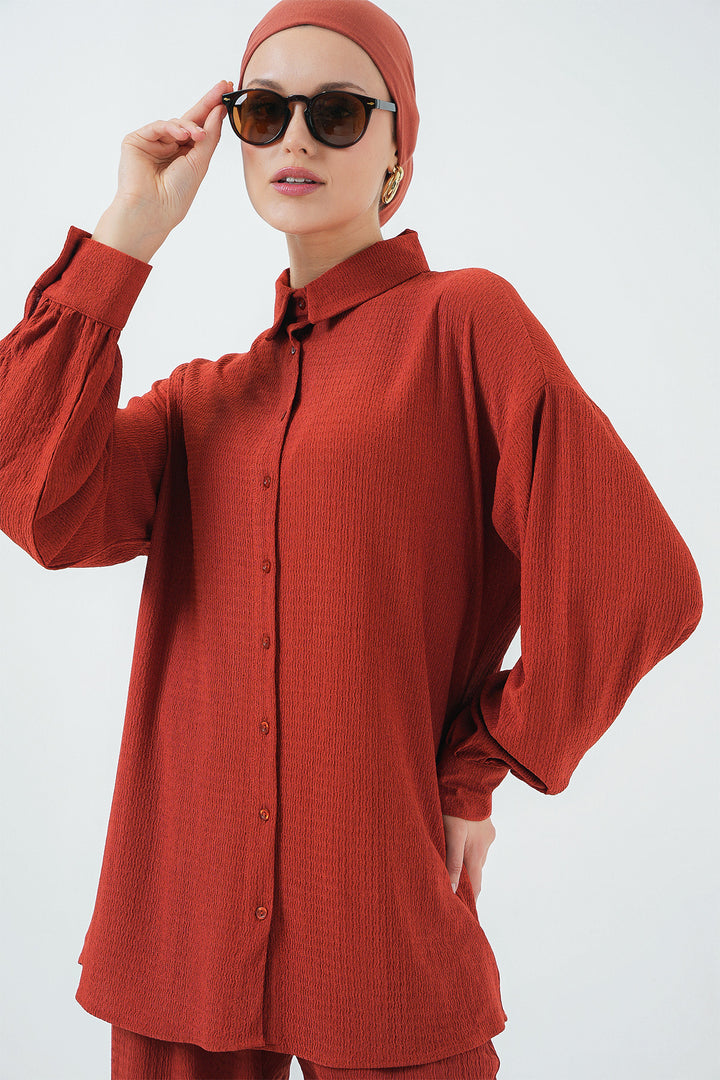 BGD Women Woman Knitted Hijab Top Bottom Set 6711 - Terracotta - San Javier