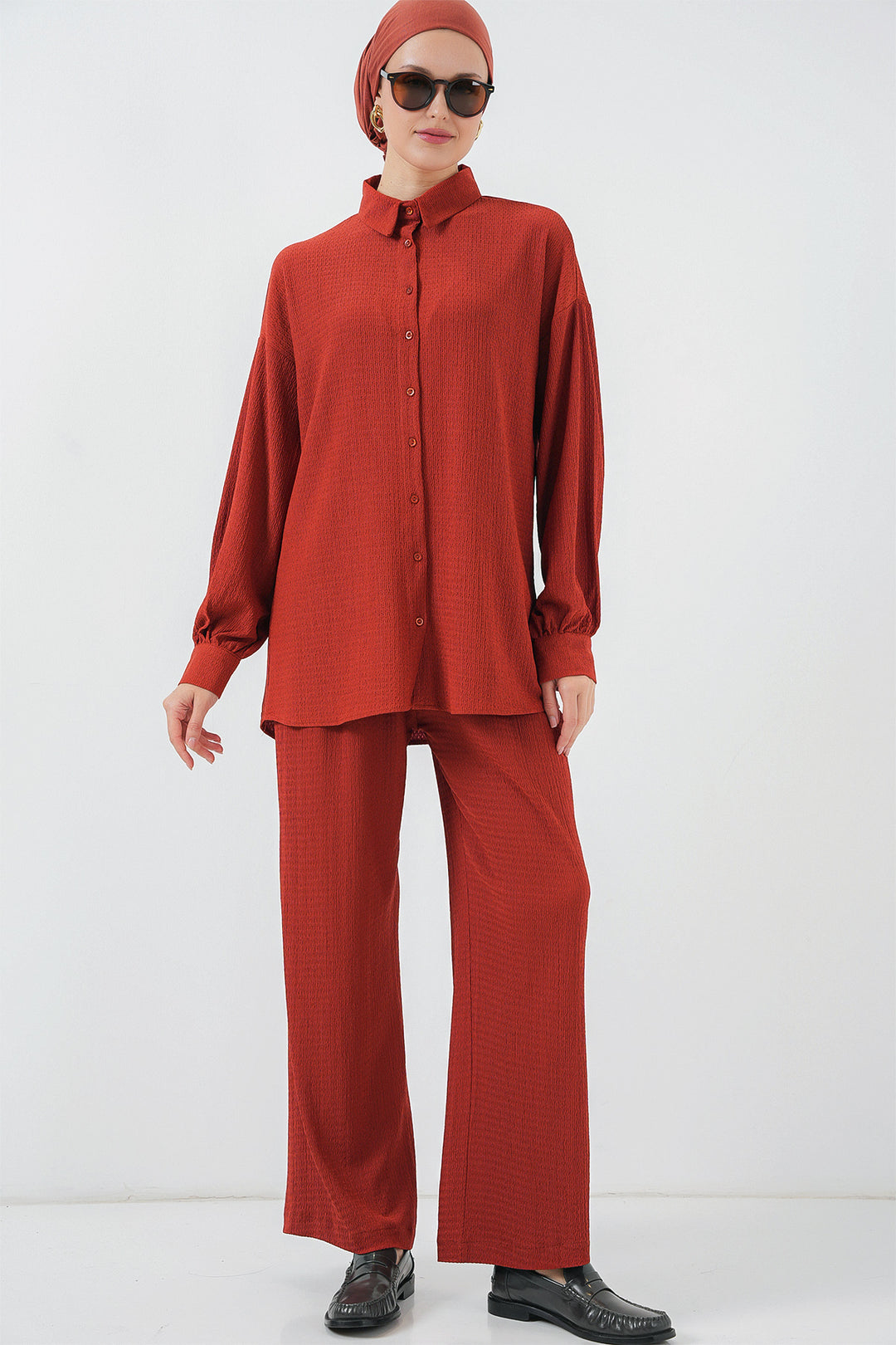 BGD Women Woman Knitted Hijab Top Bottom Set 6711 - Terracotta - San Javier
