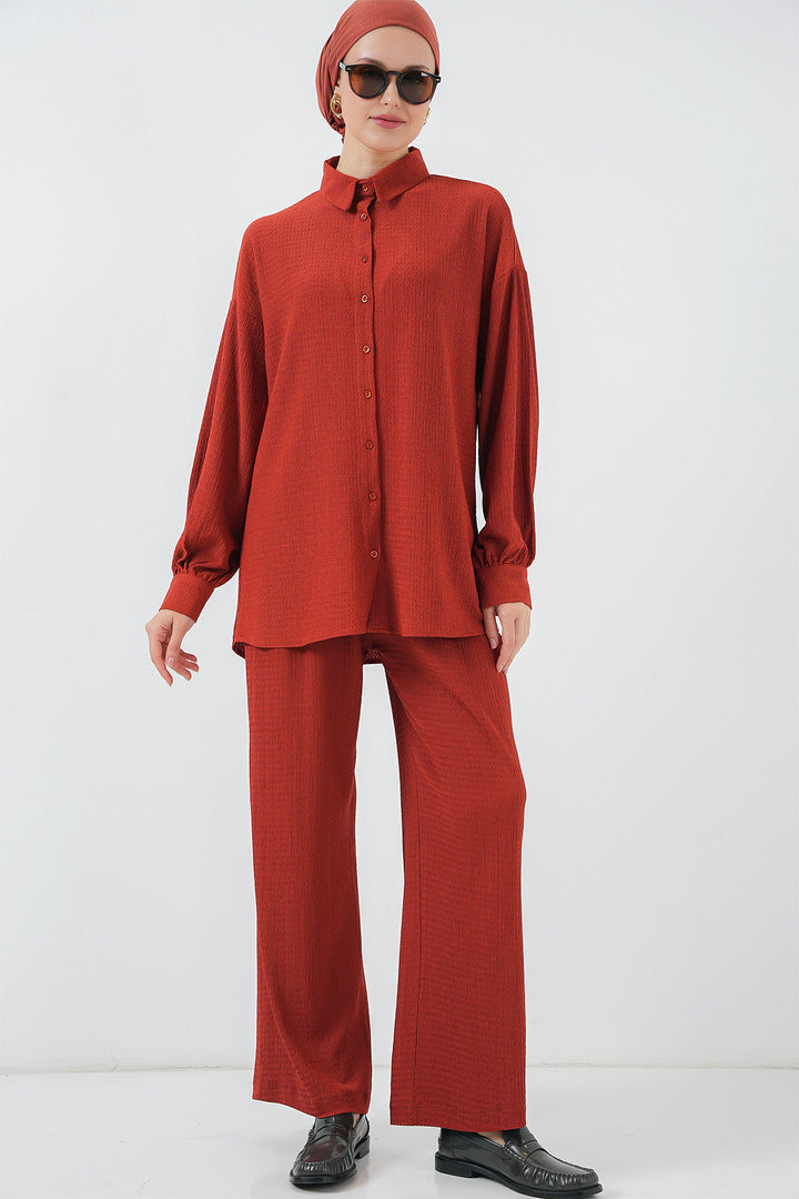 BGD Women Woman Knitted Hijab Top Bottom Set 6711 - Terracotta - San Javier