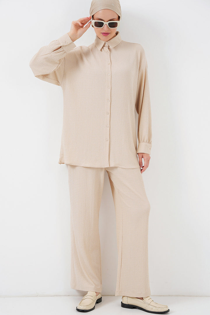 BGD Women Woman Knitted Hijab Top Bottom Set 6711 - Cream - Racine