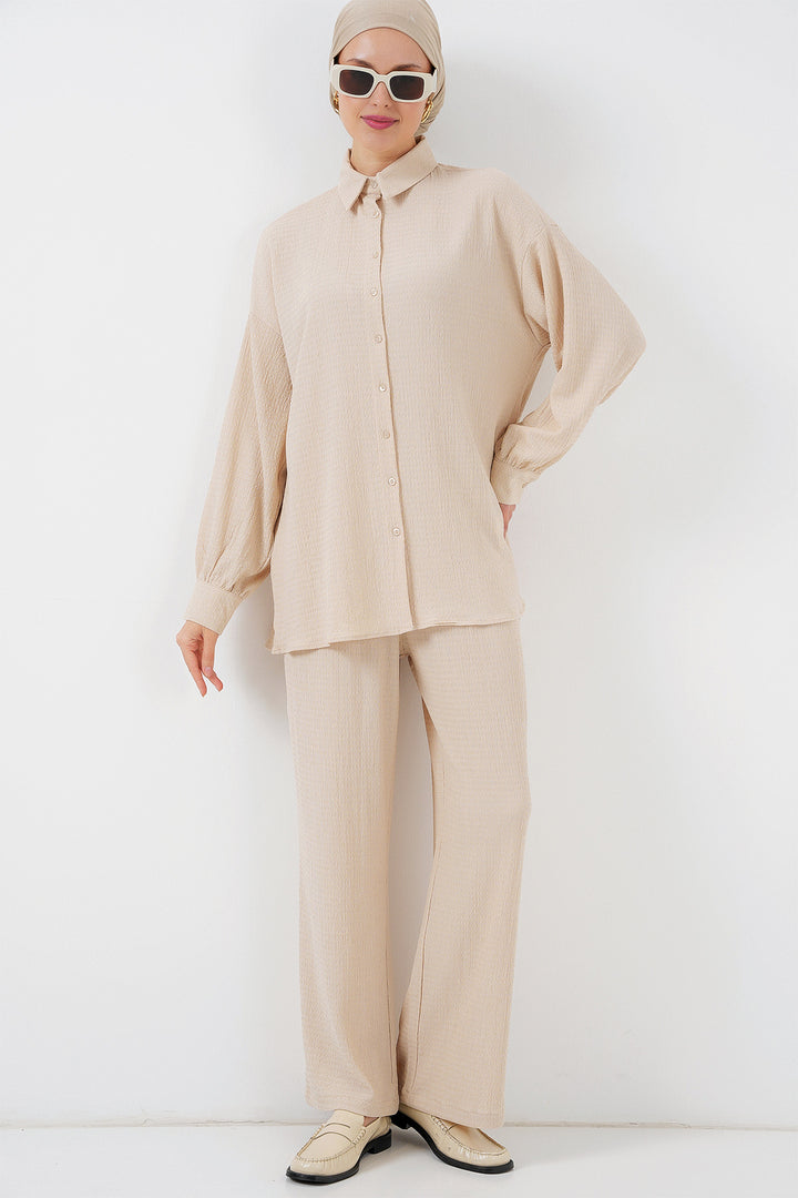 BGD Women Woman Knitted Hijab Top Bottom Set 6711 - Cream - Racine