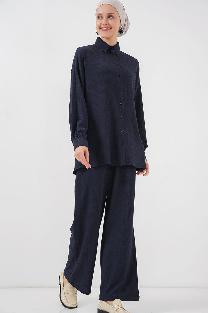 BGD Women Woman Knitted Hijab Top Bottom Set 6711 - Navy Blue - Modugno