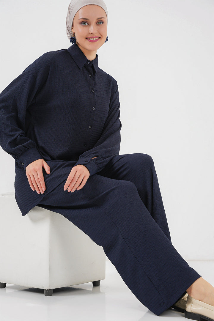 BGD Women Woman Knitted Hijab Top Bottom Set 6711 - Navy Blue - Modugno
