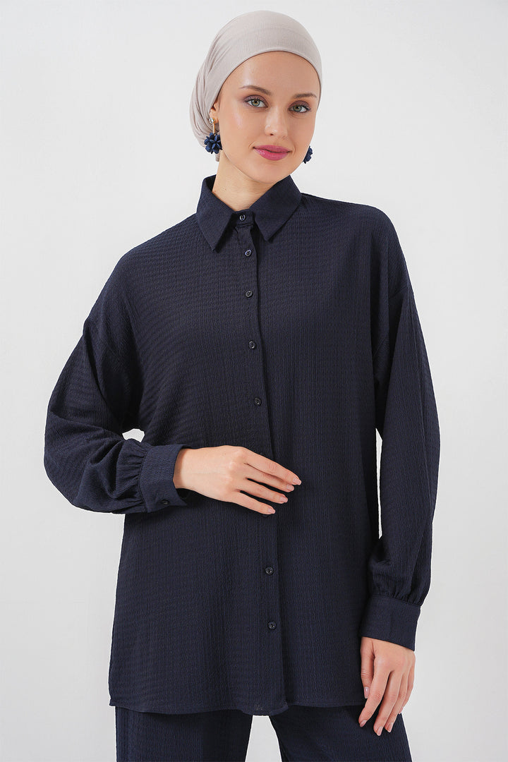 BGD Women Woman Knitted Hijab Top Bottom Set 6711 - Navy Blue - Modugno