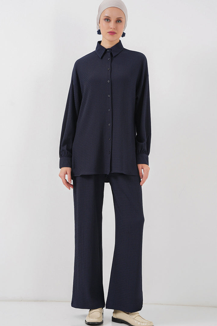 BGD Women Woman Knitted Hijab Top Bottom Set 6711 - Navy Blue - Modugno