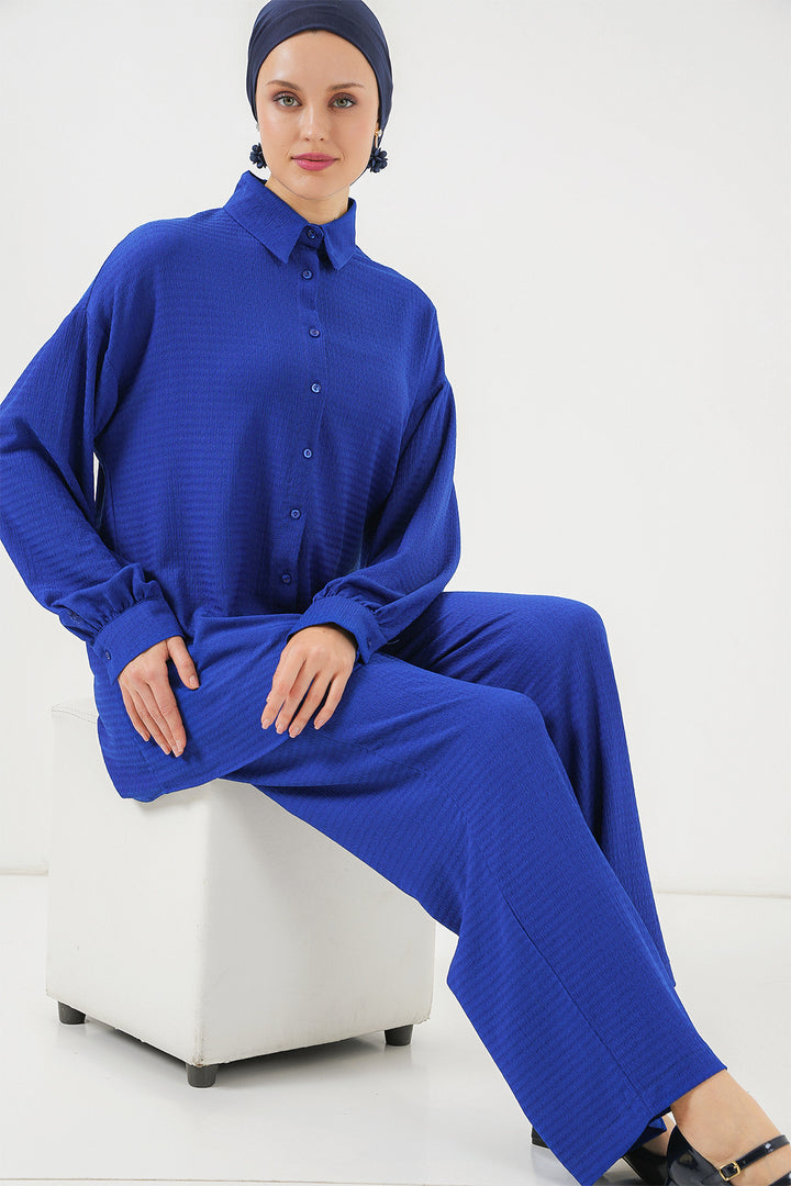 BGD Women Woman Knitted Hijab Top Bottom Set 6711 - Blue - Bossier City